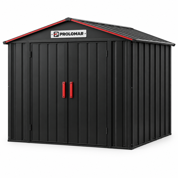 Prolomar 8x6 Outdoor Storage Shed, Weather-Resistant Metal, Double Door